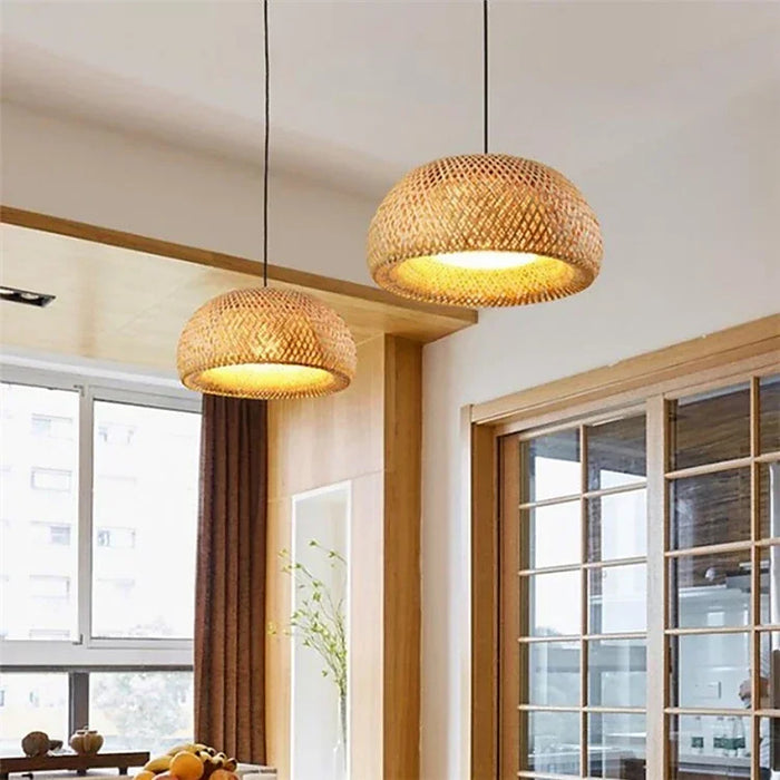 Abat-jour en bambou et rotin tissé à la main — plafonnier Plafonniers Design