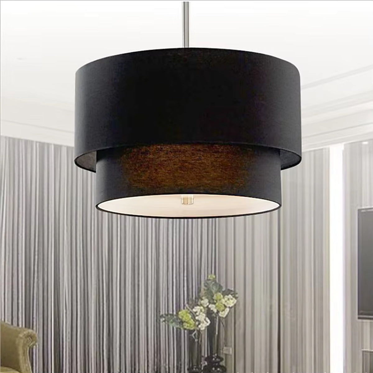 Grande suspension en lin pour salon — plafonnier Plafonniers Design