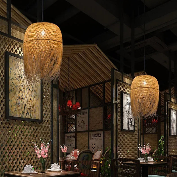Lampe suspendue en bambou au design rétro — plafonnier Plafonniers Design