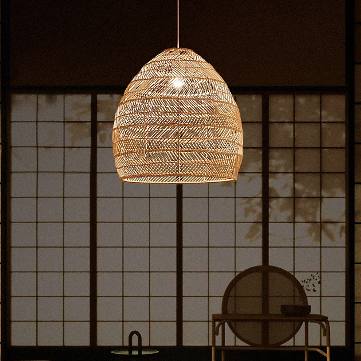 Lampe suspendue vintage en Rotin faite à la main — plafonnier Plafonniers Design