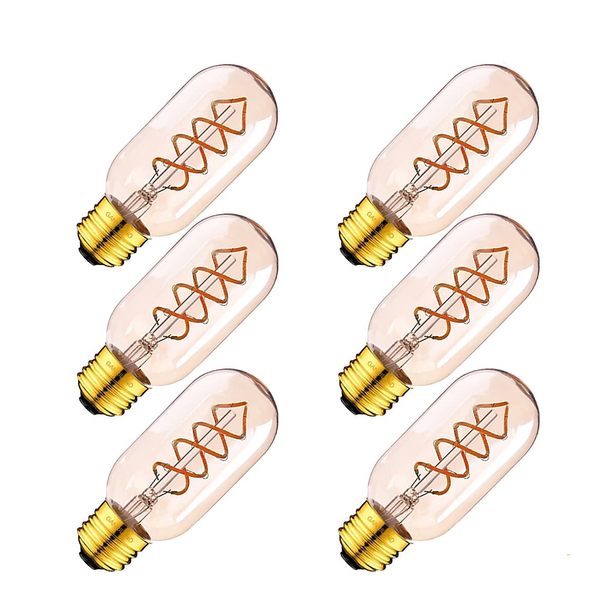 Lot de 6 ampoules LED tubulaires modernes à filament spiralé T45 3W E27 220V variable — accessoire Plafonniers Design