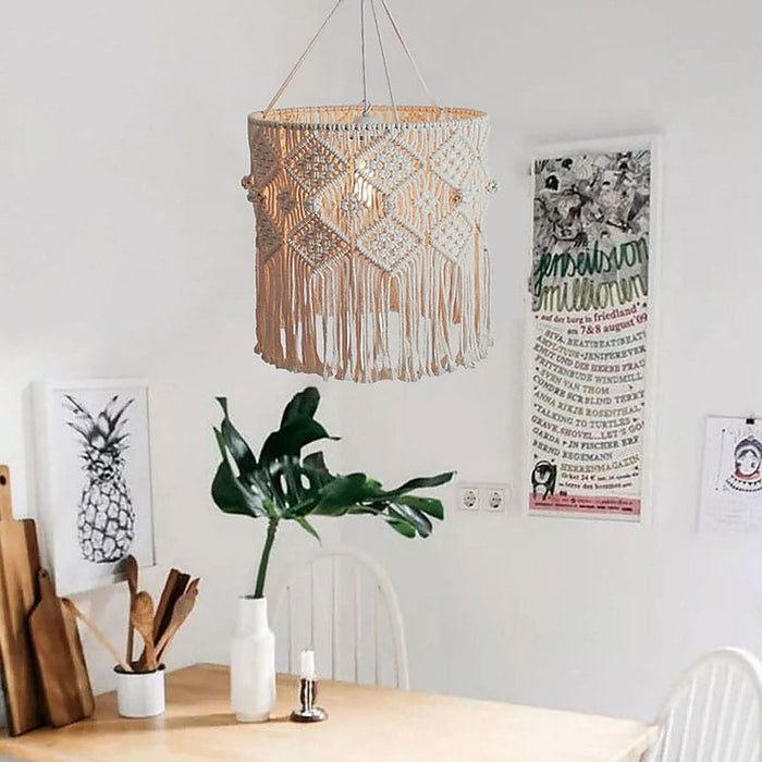 Lustre style bohémien blanc tissé à la main, idéal pour salon, chambre à coucher, couloir — lustre Plafonniers Design