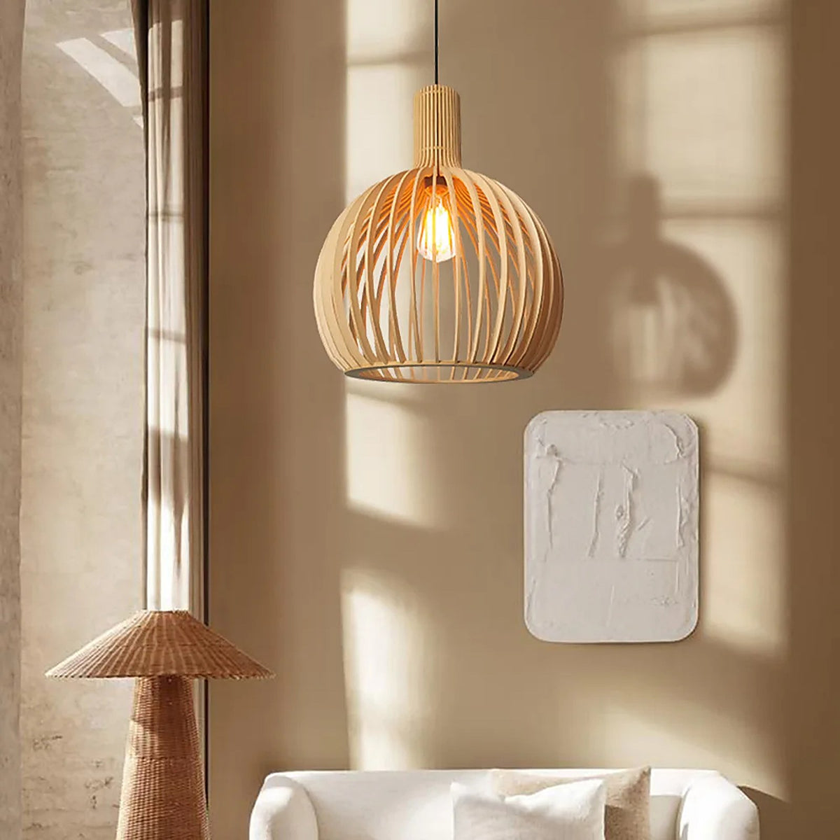Plafonnier bois design naturel – Lampe suspendue style scandinave — applique murale Plafonniers Design