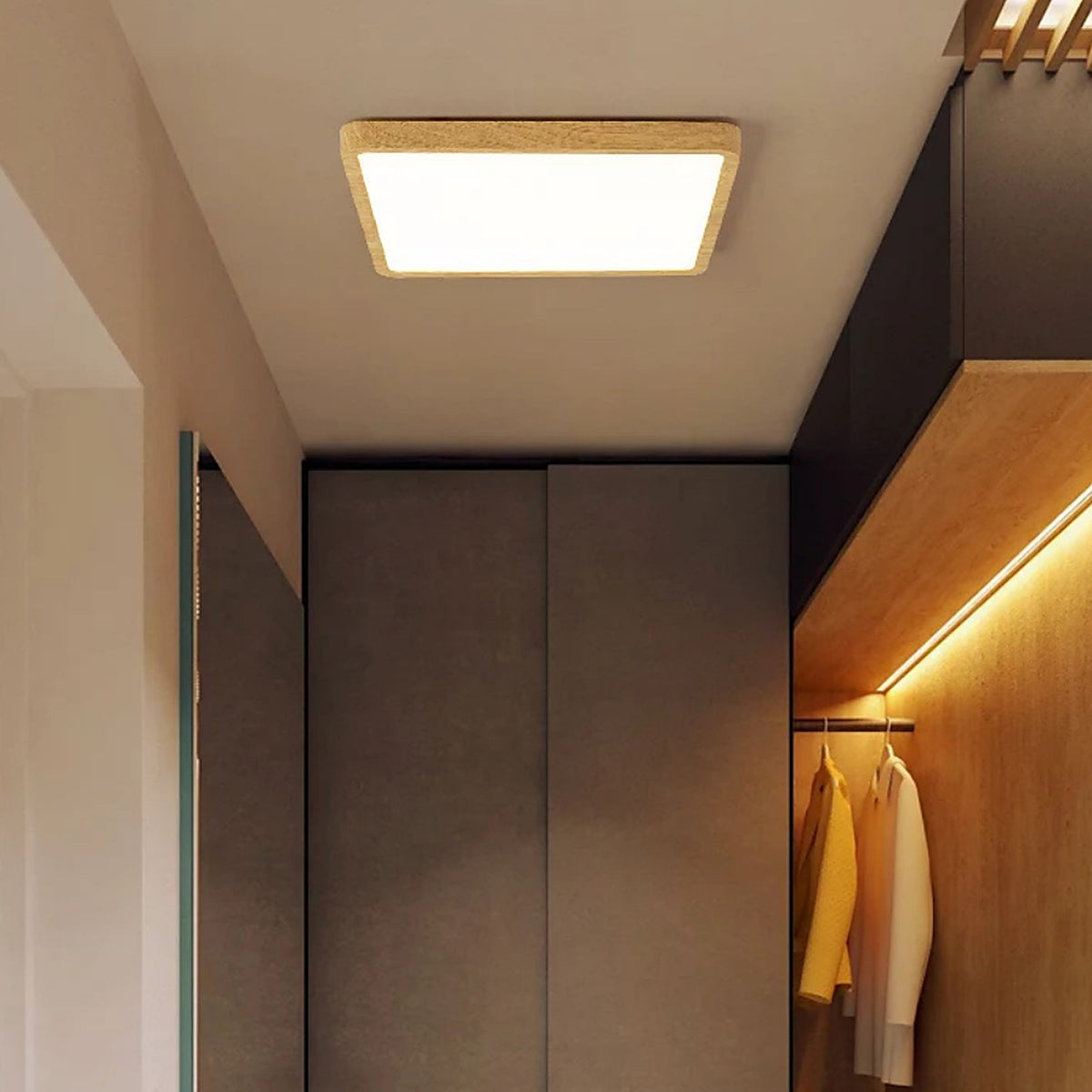 Plafonnier carré en bois massif au design moderne — plafonnier Plafonniers Design