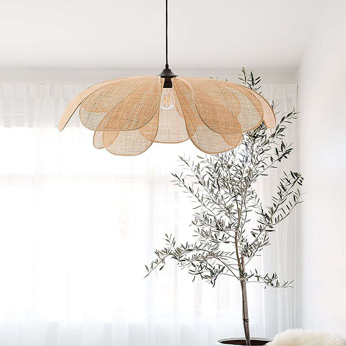 plafonnier en bambou en forme de fleur tissé à la main — plafonnier Plafonniers Design