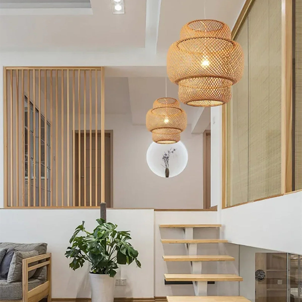 Plafonnier en bambou tissé à la main — plafonnier Plafonniers Design