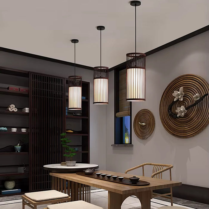 Plafonnier japonais suspendu en bambou — plafonnier Plafonniers Design