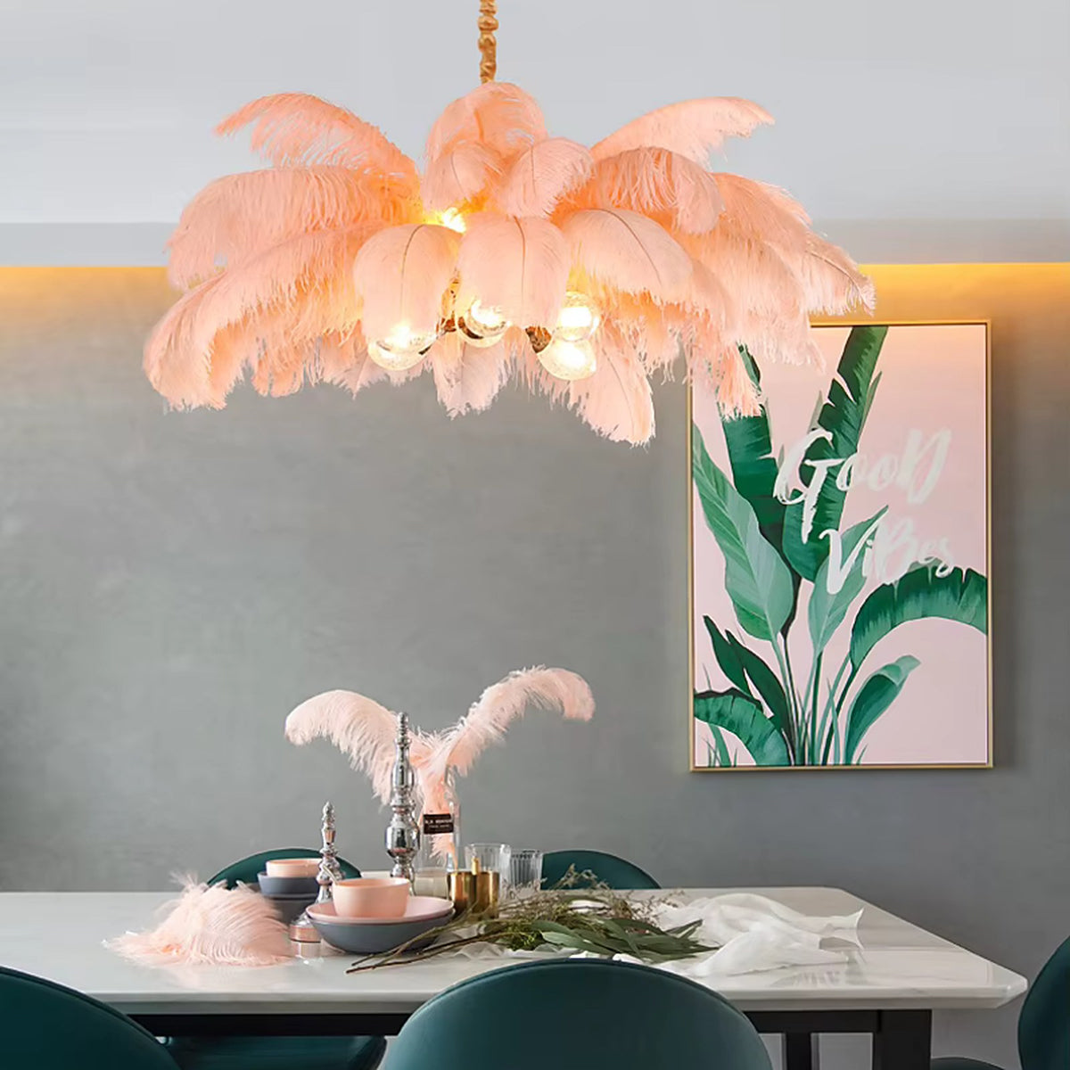 Plafonnier LED suspendu avec des plumes, au design créatif — plafonnier Plafonniers Design