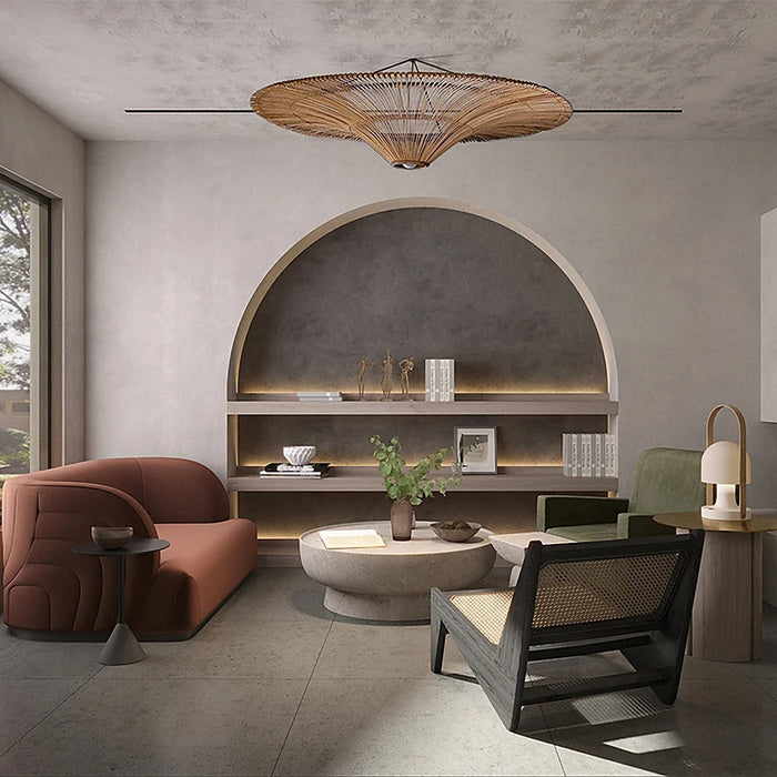 Plafonnier moderne en rotin – Lustre pour salon élégant — plafonnier Plafonniers Design