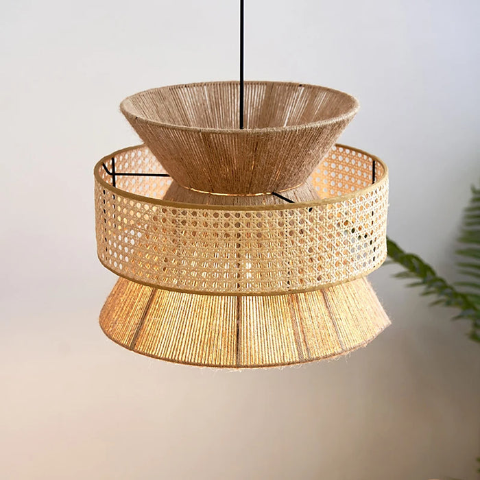 Plafonnier naturel en rotin et corde de chanvre de style japonais — plafonnier Plafonniers Design