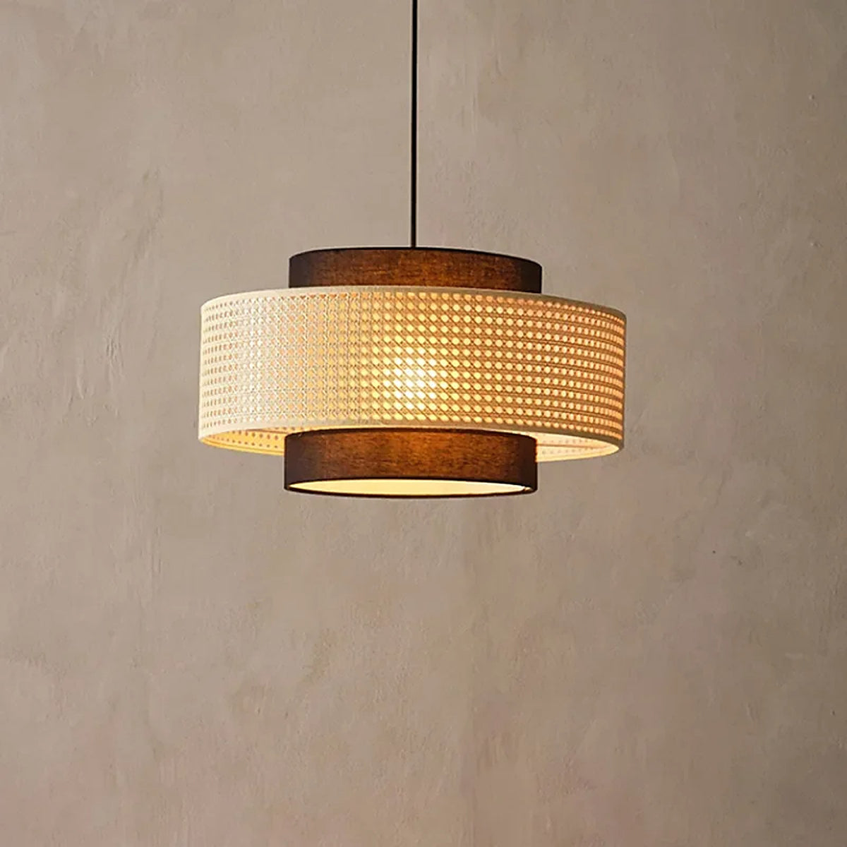Plafonnier naturel en rotin et lin de style vintage — plafonnier Plafonniers Design