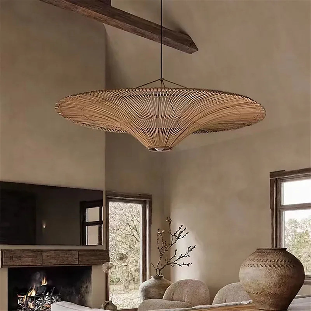 Plafonnier rotin XXL – luminaire artisanal style Bali chic — plafonnier Plafonniers Design