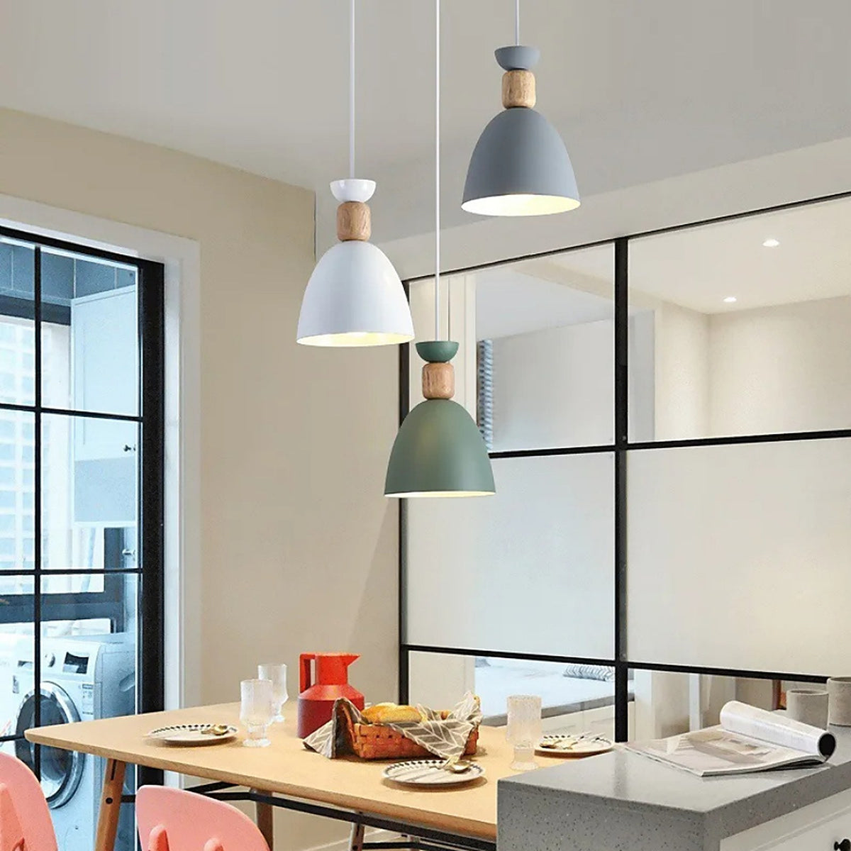Plafonnier suspendu en bois au design nordique moderne — plafonnier Plafonniers Design