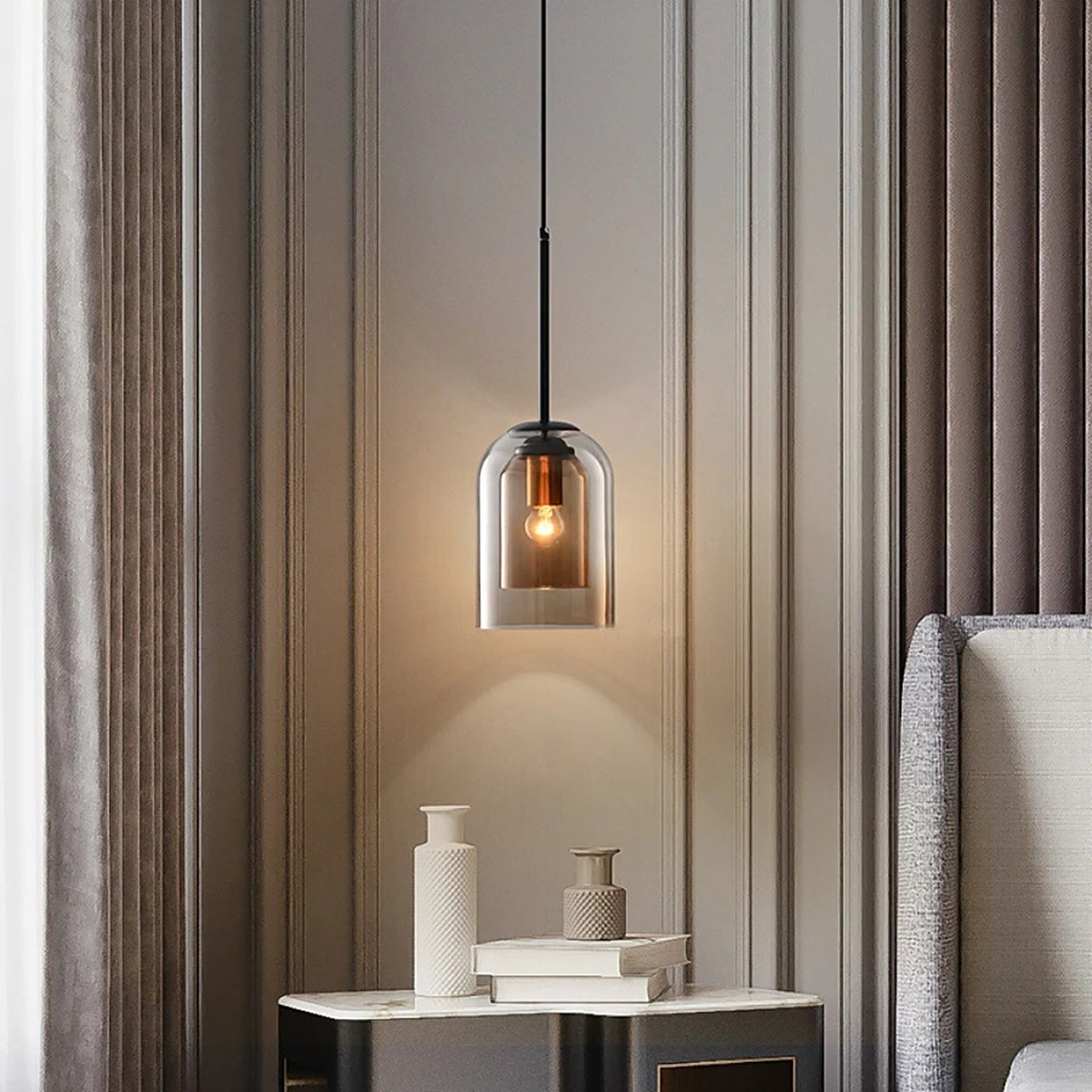 Plafonnier suspendu en double verre — plafonnier Plafonniers Design