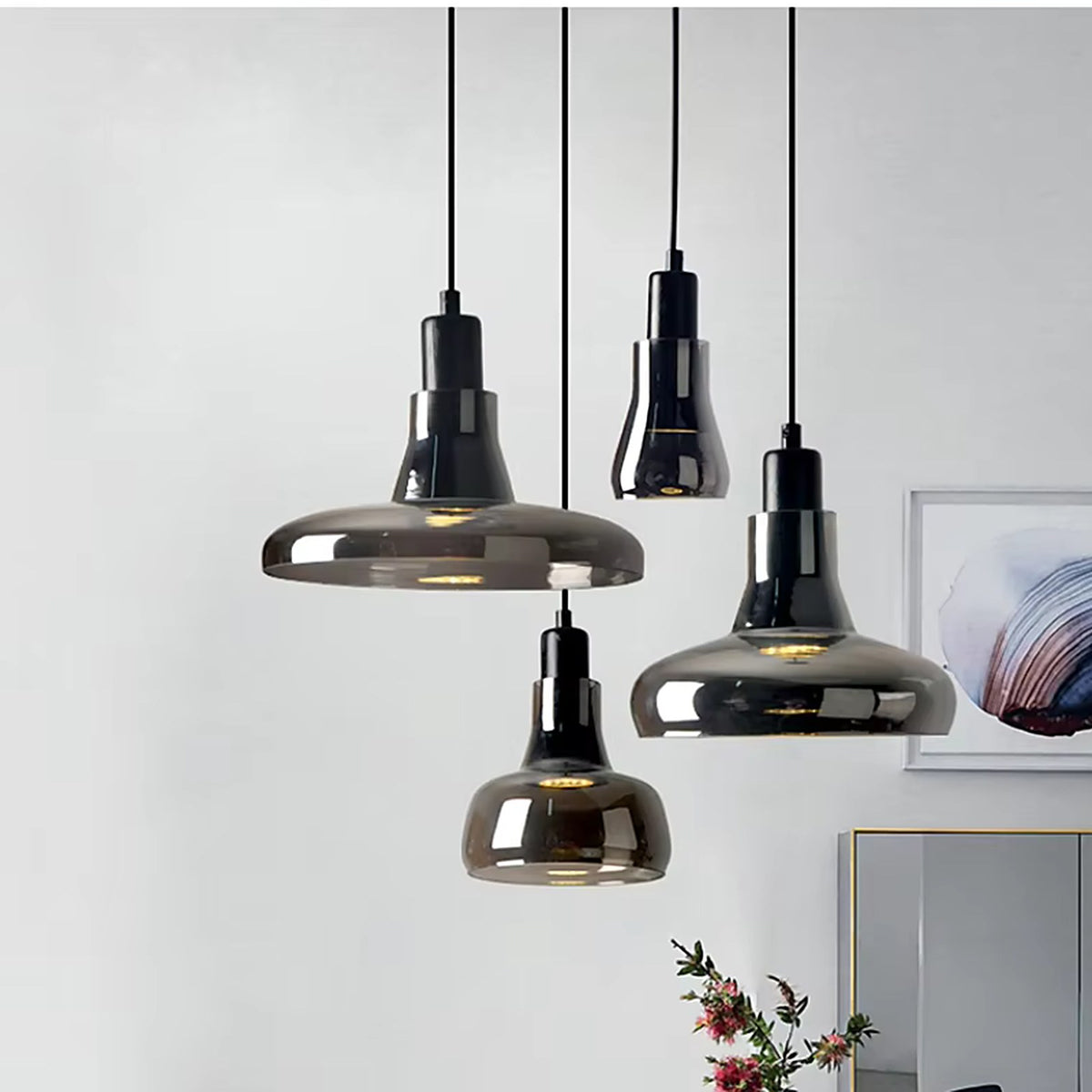Plafonnier suspendu gris en verre foncé — plafonnier Plafonniers Design