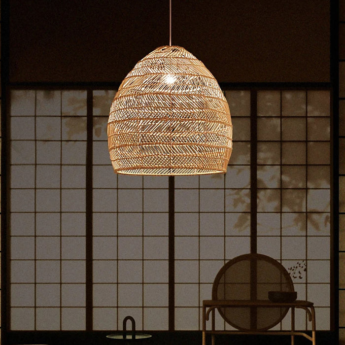 Lampe suspendue vintage en Rotin faite à la main — plafonnier Plafonniers Design