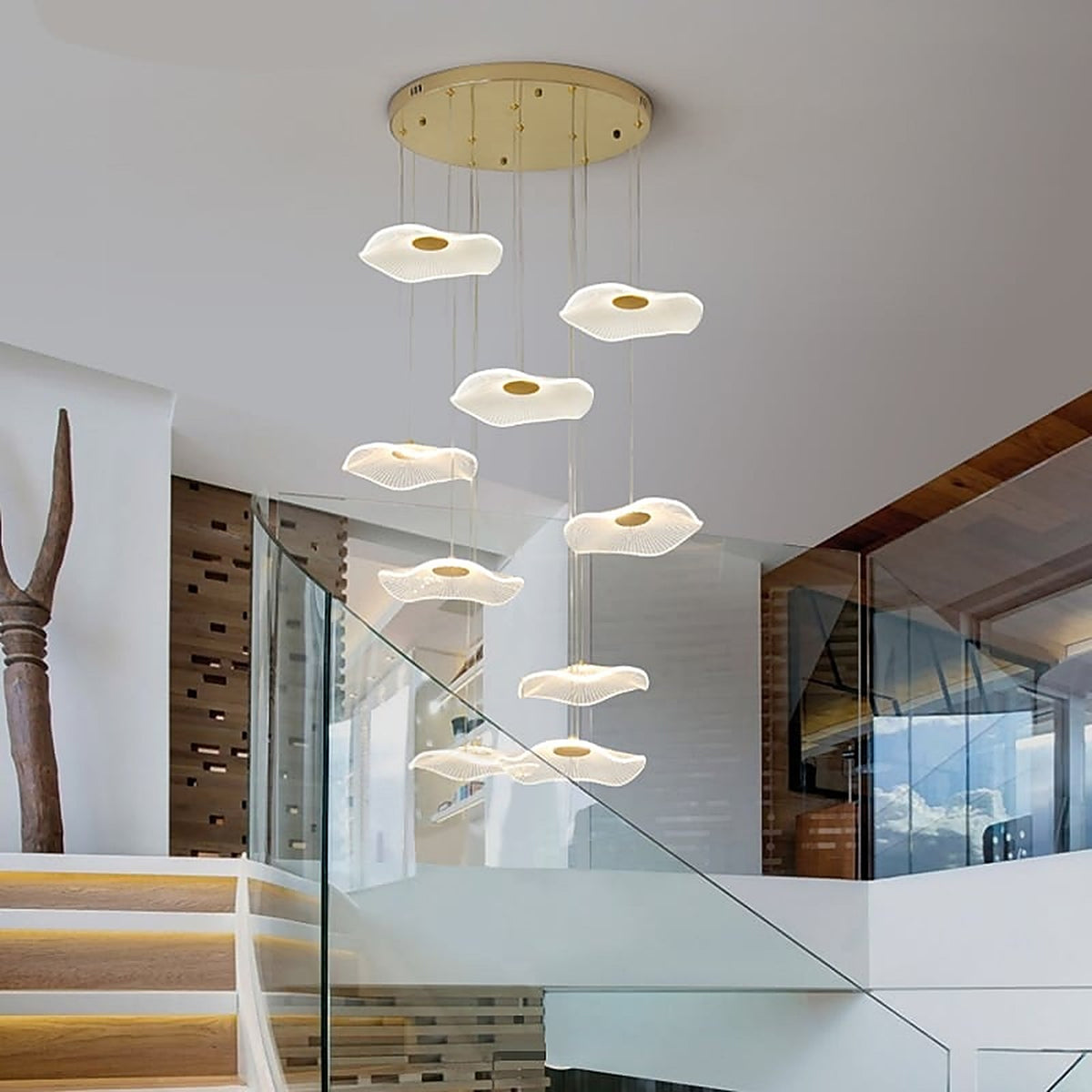 Plafonnier acrylique transparent en feuille de lotus multiples — plafonnier Plafonniers Design