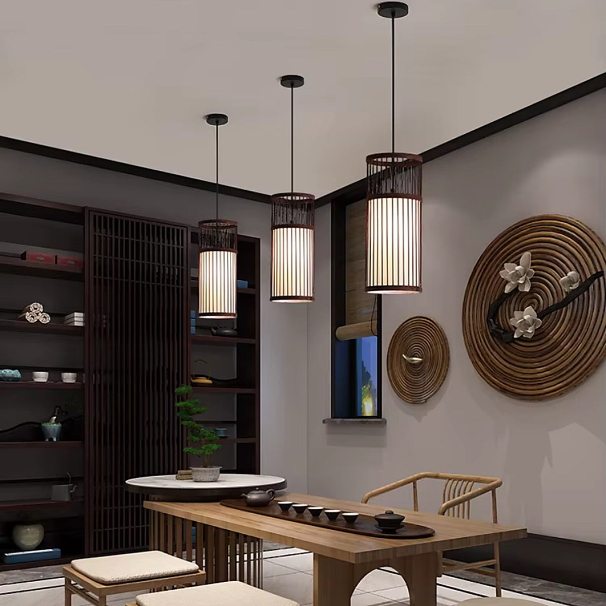 Plafonnier japonais suspendu en bambou — plafonnier Plafonniers Design