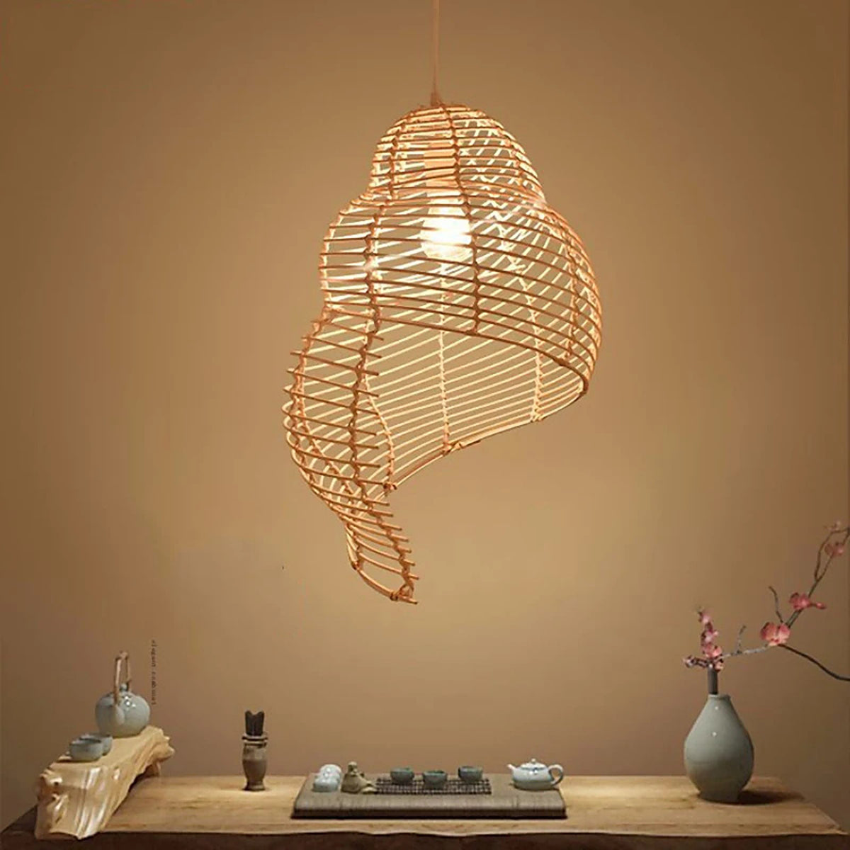 Plafonnier rotin design coquillage — plafonnier Plafonniers Design