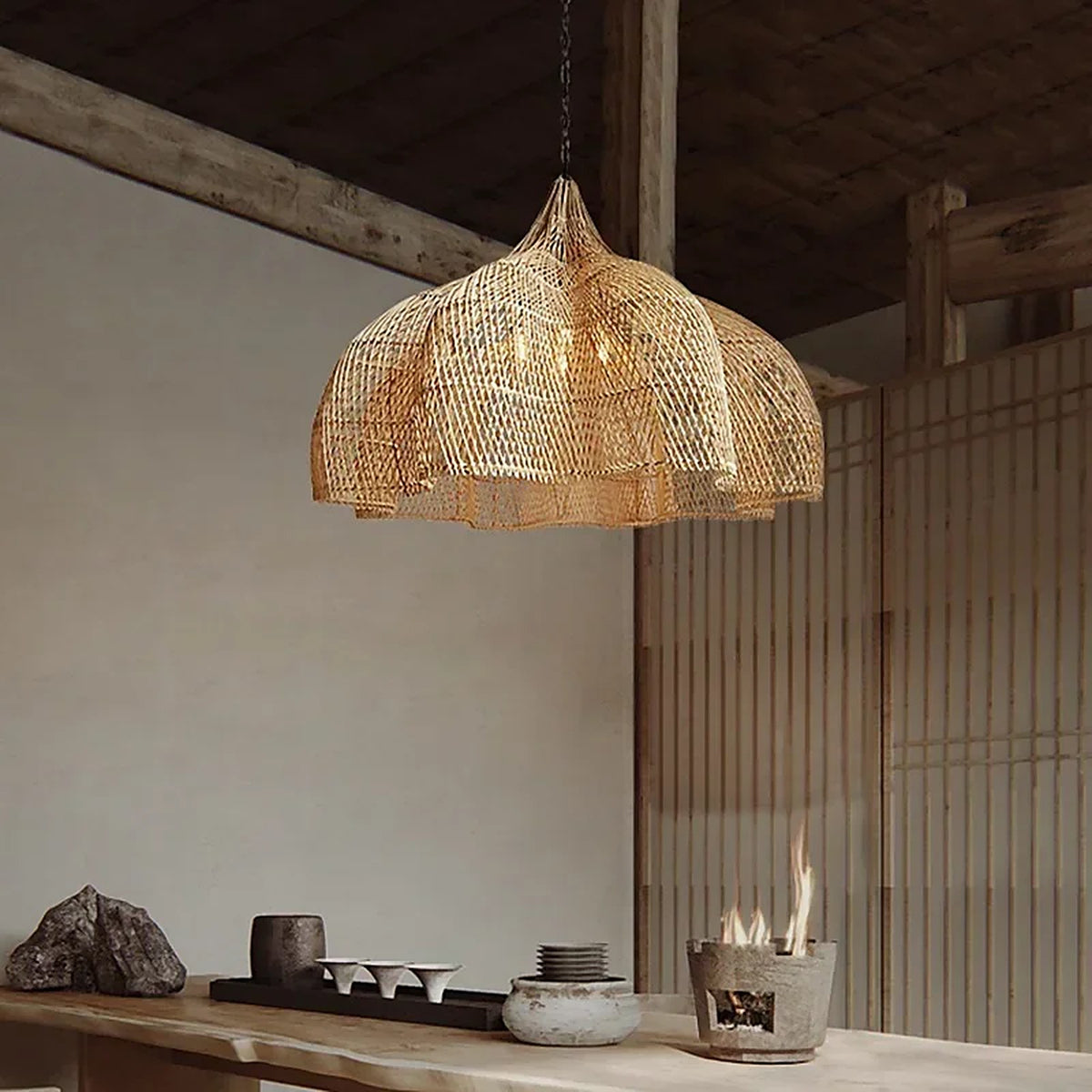 Plafonnier rotin naturel design – luminaire artisanal bohème chic — plafonnier Plafonniers Design