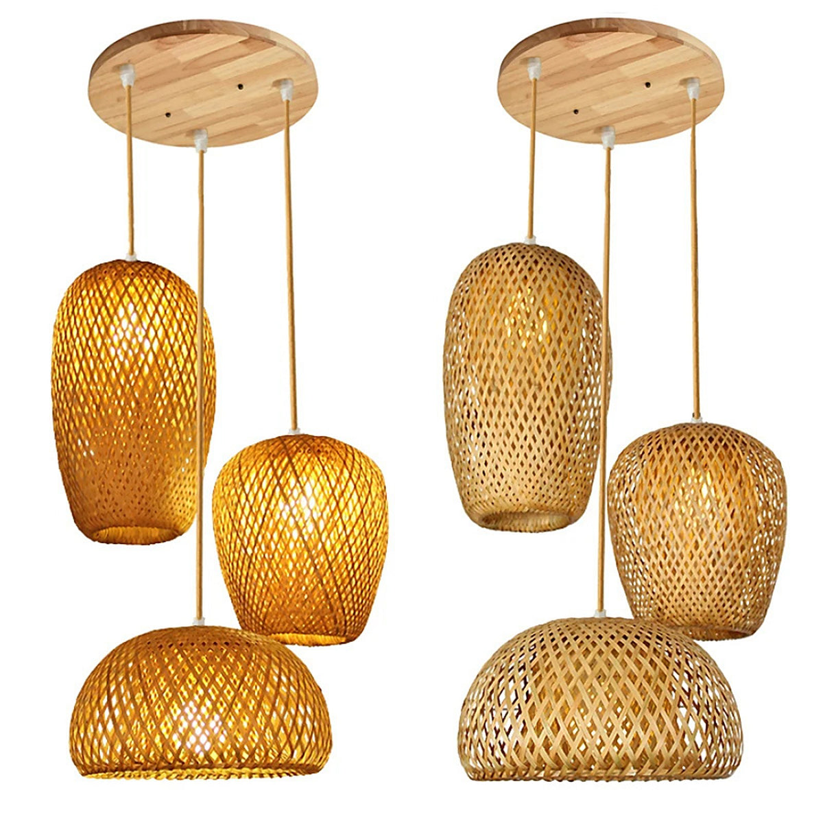Plafonnier rotin suspendu triplé — plafonnier Plafonniers Design